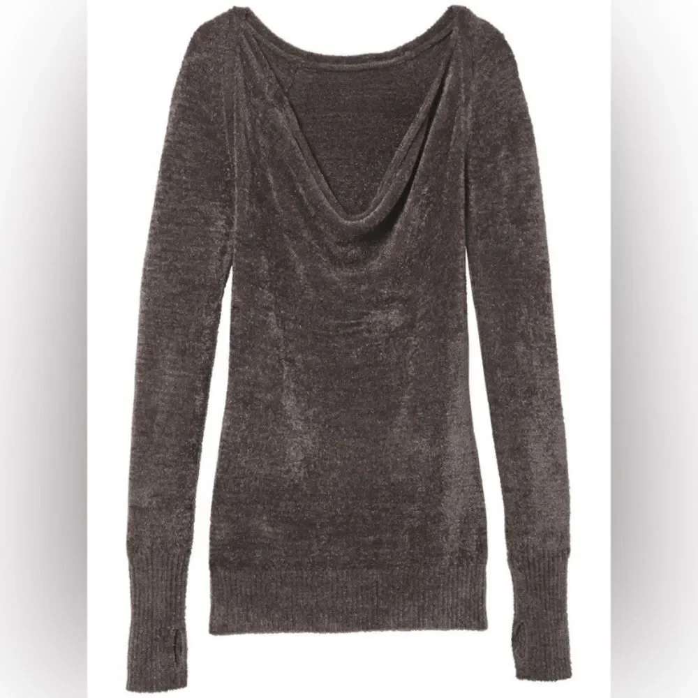 Athleta cuddle up cozy draped neckline chenille pullover sweater dark taupe‎